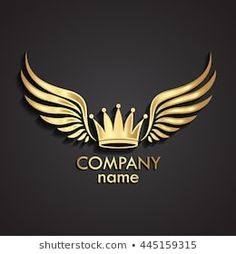 golden crown with wings logo design on black background for company name or business card,