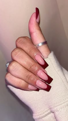 #nails #fallnails #nailinspo #maroon #laobarbienails Burgundy French Tip Nails Coffin, Maroon French Tip Nails Acrylic, Wine Red French Tip Acrylic Nails, Maroon French Nails, Maroon Coffin French Tip Nails, Burgundy Nails Square Long, Maroon French Tip, Burgundy Ballerina Nails, Wine Red French Tip Nails