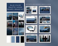 the blue color palette mood board brand kit is designed to look like an ocean scene