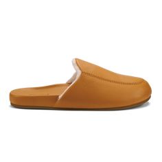 Kōnea Women’s Leather Slipper Mules - Saddle | OluKai Classic Leather Slide Slippers, Brown Leather-lined Slip-on Slippers, Leather Slippers With Arch Support, Slide Shape, Brown Slip-on Slippers With Removable Insole, Leather Slip-on Slippers With Buckle Closure, Sport Slippers, Mens Beach Shoes, Leather Slippers, Leather Mules