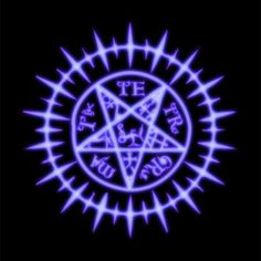 a purple pentagramil on a black background