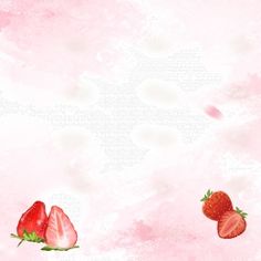 three strawberries on a pink and white background