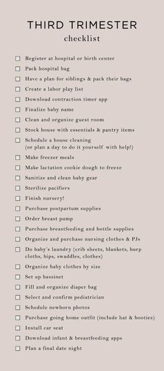 a printable checklist with the words third trimester written in black and white