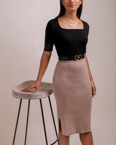 Edited Pieces | Sweater + Skirt Set Pencil Skirt Outfits Classy, Horsebit Belt, Knit Sweater Skirt, Belt For Dresses, Sweater Skirt Set, Pencil Skirt Outfits, Office Casual Outfit, Midi Pencil Skirt, Business Casual Outfits For Work