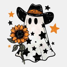 a drawing of a scarecrow with a sunflower in his hand and stars around it