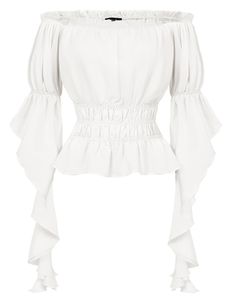 PRICES MAY VARY. [Design Features]: Renaissance shirts are made of thin lightweight and breathable fabric, comfortable to wear. The pirate shirt with off-the-shoulder design, ruffle Sleeve, pleated body, high-waisted with elastic details [Medieval Style]: This Renaissance peasant blouse features an off-shoulder design and can alternatively be worn as a square neck top. The women's peplum top draws inspiration from medieval gothic aesthetics, Victorian steampunk fashion, and gypsy bohemian style. Victorian Steampunk Fashion, Off Shoulder Peplum Top, Steampunk Mode, Womens Peplum Tops, Dressy Blouse, Flowy Sleeves, Medieval Fashion, Elegant Blouses