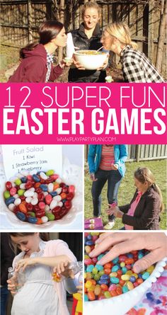 some kids are playing with easter eggs and other things to do in the yard or backyard