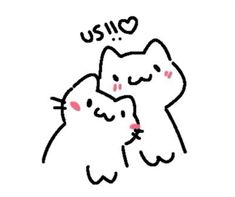 two cats hugging each other with the words usiuo written above them in black ink