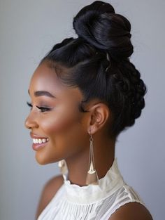 Explore Top Braided Bun Hairstyles for Any Occasion Elegant Top Knot Bun, Updo Bun For Black Women, 2023 Updos, Natural Hair Updo Wedding, Cornrows Updo, Black Hairstyle, Beauty Journal, Hair Curl, Top Braid