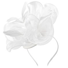 PRICES MAY VARY. Material: This vintage fancy and glamour charming hat with an organza ribbon and flighty feathers that sway in the wind. Trendy style matches everything. One size fits all. You can style your hair like a bun and use it as a bridal flower hair clip or you can place it further towards your face and wear it as a vintage styled flower fascinator. Firmly secured underneath with headband and clip to hold in place and to give you the versatility to wear it any desire you like. This sas Fitted White Fascinator With Feathers, White Fitted Fascinator With Feather Trim, Elegant Feather Trim Fascinator Hat, White Adjustable Fascinator With Feather Trim, Luxury White Feathered Fascinator, Silk Rose Bouquet, Flight Feathers, Hat Tea Party, Hat Flower