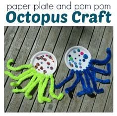 paper plate and pom pom octopus craft for kids to make on the deck