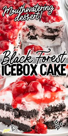 black forest icebox cake with cherries on top