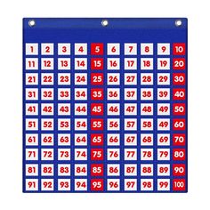 a blue and red board with numbers on it