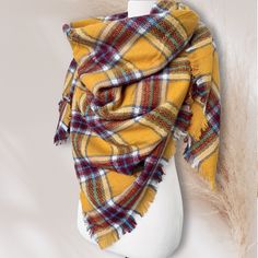 Handmade, custom, personalized, unique scarf by ITB Design. Follow us for our fashion and style tips on how to wear and tie scarves for any season. Check out the scarves and be inspired. Oversized, ultra soft, multicolored tartan plaid blanket scarf. Stylish, chic with fringed ends. Perfect for keeping warm in fall/winter months, great for ball games and showing school colors. IN CASE YOU CHOOSE TO PERSONALIZE YOUR SCARF, follow the next steps: IN THE NOTES BOX AT CHECKOUT: 1) Please list your letters in the order you want your monogram. Your order will be monogrammed in the order in which you list your letters. A personalization guide can be found in the listing pictures. 2) List your monogram font. A guide with all the fonts can be found in the pictures. 3) Thread Color. A guide with all Tartan Shawl, Mustard Scarf, Monogram Scarf, Tie Scarves, Scarf Blanket, Unique Scarf, Monogrammed Scarf, Ball Games, Plaid Blanket Scarf