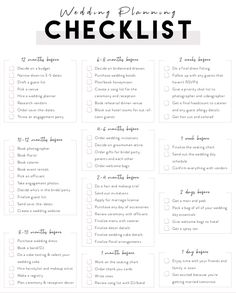 the wedding planning checklist is shown in black and white