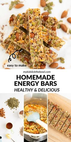 homemade energy bars with nuts and seeds on top