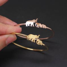 Personalized Elephant Bracelet Bangle Rose Gold or Yellow Gold - Silver Mother and 2 Baby Elephant B Rose Gold Bracelet As Gift For Mom, Daughter Bracelet, Mother Daughter Bracelets, Elephant Jewelry, Silver Elephant, Elephant Bracelet, Mother Daughter Gifts, Silver Elephants, Family Necklace