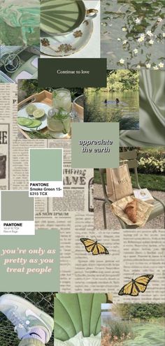 a collage of green and white images with words above them that read, you're only as pretty as butterflies