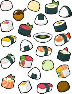 an image of sushi icons set on white background