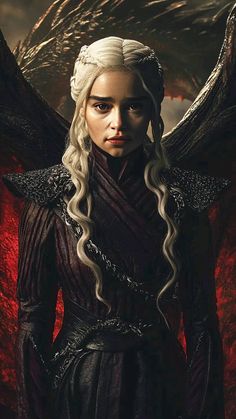 game of thrones character daeneress starke standing in front of a dragon