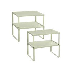 two white side tables sitting next to each other