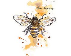 a watercolor painting of a bee with the words be happy on it's back