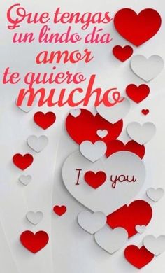 valentine's day card with hearts and the words i love you written in spanish