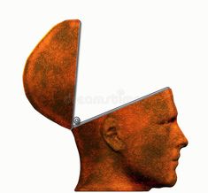 an orange man's head with a piece of metal sticking out of it to the side