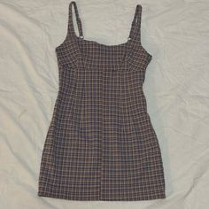 Urban Outfitters Bdg Blue And Beige Mini-Dress Size: Xs Brand New With Tags Adjustable Straps Corset Style, Creates A Push Up Effect, Very Flattering Thick Material, Amazing Quality (Length Measurement Does Not Include Adjustable Straps) #Y2k #Minidress #Corset #Corsetdress Urban Outfitters Casual Plaid Dress, Fitted Brown Cotton Mini Dress, Casual Lined Mini Dress By Urban Outfitters, Sorority Dresses, Pink Check Dress, Purple And Beige, Velvet Corset, Crushed Velvet Dress, Kimchi Blue Dress