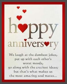 a happy anniversary card with hearts on it