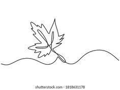 a single line drawing of a leaf floating on the water with waves in the background