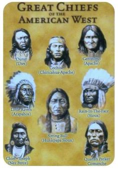 the great chiefs of the american west, written in black and white ink on yellow paper