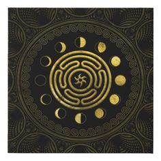 a gold and black design with circles on it