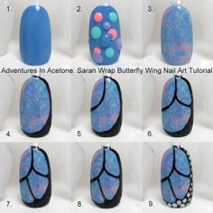 Saran Wrap Nails, Manicure Tutorials, Saran Wrap, Butterfly Nail Art, Butterfly Wing, Butterfly Nail, Acrylic Nail Art, Nail Art Summer