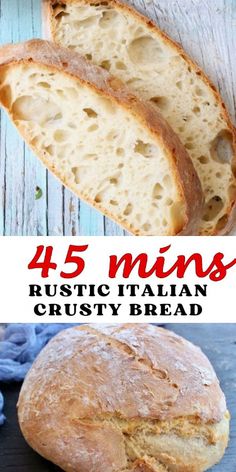 four different types of bread with the words, 5 mins rustic italian crusty bread