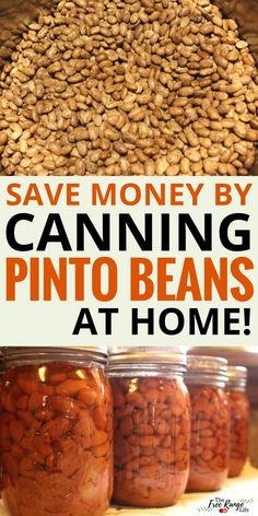 some jars filled with nuts and the words save money by canning pinto beans at home