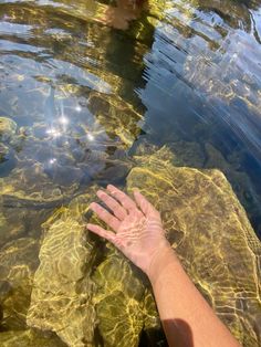 a hand reaching for something in the water