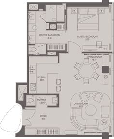 the floor plan for an apartment with two bedroom, one bathroom and another living room