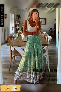 Plus Size Skirt Boho Style Floral Printed High Waist Skirt Holiday Beach Long Skirt Jupes Surfergirl Style, Looks Hippie, Campus 00, 00s Style, Look Boho Chic, Aesthetic Baby, Mode Hippie, Estilo Hippie, Europe Outfits