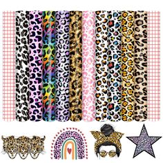 leopard print paper pack with star, rainbow and unicorns on the left hand side