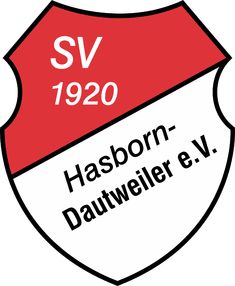 a red and white shield with the name sv 1920 hasbron - dauweier v