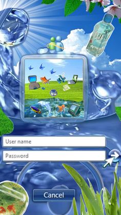 an image of a cell phone screen with water and flowers on the screen, as well as