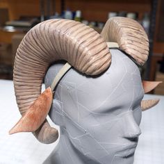 Faun Horns Diy, How To Make Horns, Goat Horns Drawing Reference, Cardboard Horns, Satyr Horns Diy, Cosplay Horns Diy, Horns For Cosplay, Horned Fantasy Costume Accessories For Halloween