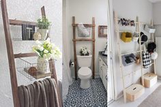 the bathroom is clean and ready to be used as a storage area for towels, toiletries and other household items