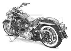 a drawing of a motorcycle is shown in this black and white photo, it appears to be from the side