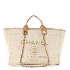 CHANEL Mixed Fibers Calfskin Medium Deauville Tote Light Beige | FASHIONPHILE Luxury Michael Kors Beige Shoulder Bag, Luxury Beige Cotton Bags, Canvas Chanel Bag, Luxury Beige Tote Bag, Light Luxury Beige Tote Bag, Chanel Canvas Bag, Tote Bag Chanel, Chanel Shopping Bag, Beige Chanel Bag