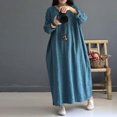 Shirts Plus Size, Dresses Cotton, Denim Maxi Dress, Linen Shirts, Cotton Linen Dresses, Linen Clothing, Denim Maxi, Loose Outfit