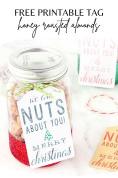 free printable tags for christmas gifts in a mason jar with the words, nuts about you