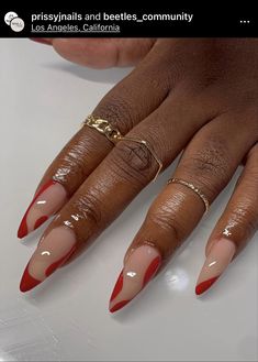 Red Almond Nails, Red Almond, Almond Shape Nails, Nail Candy, French Tip Acrylic Nails, Work Nails, Classy Acrylic Nails, Short Square Acrylic Nails