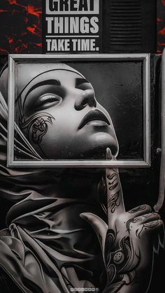 a black and white drawing of a woman's face on a vending machine